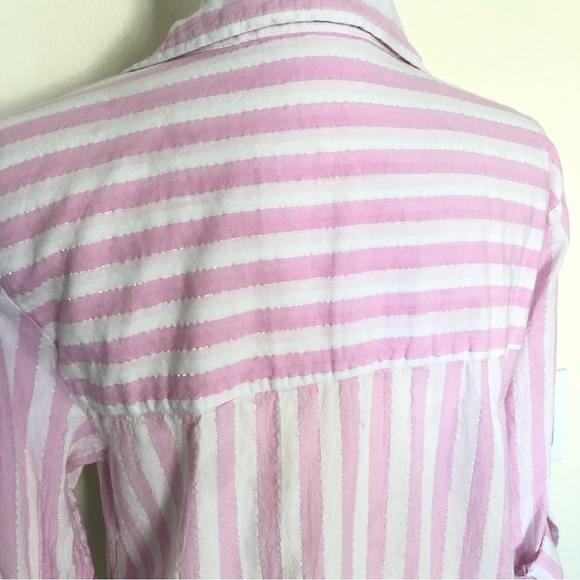 Secret Possessions Pink Metallic Stripped Button Down Shirt Top Women’s Size M/L - Picture 7 of 12